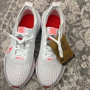 Nike Interact Rin-White Running Sneakers with Neon Pink Accents